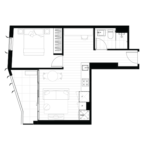 1 Bed 1 Bath floorplan